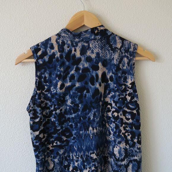VINTAGE CLAUDIA RICHARD Blue Mixed Print Animal Print Sleeveless Top Sz M-L - Picture 4 of 6
